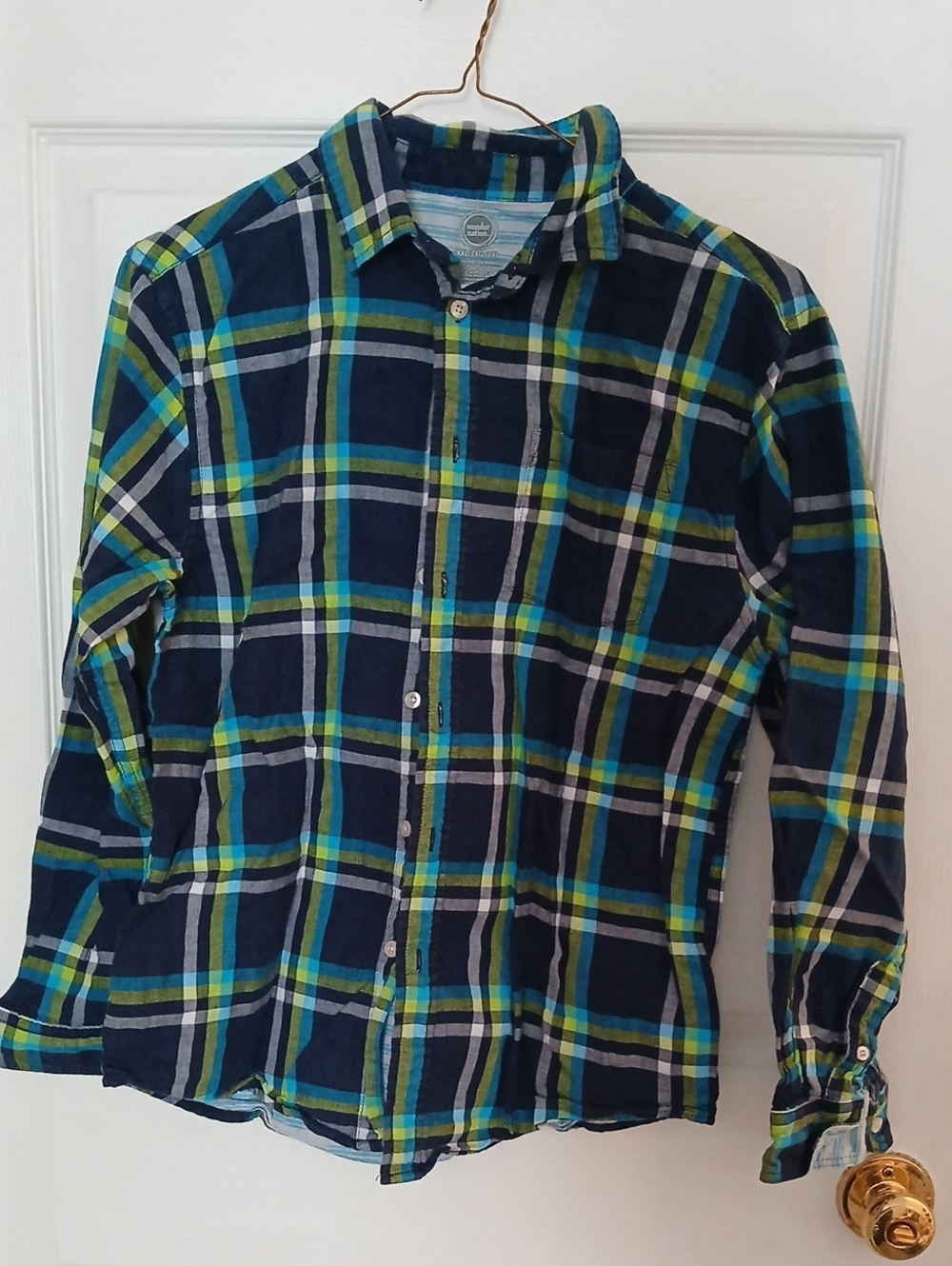wonder nation Navy, Green & White Plaid Button-Down Shirt